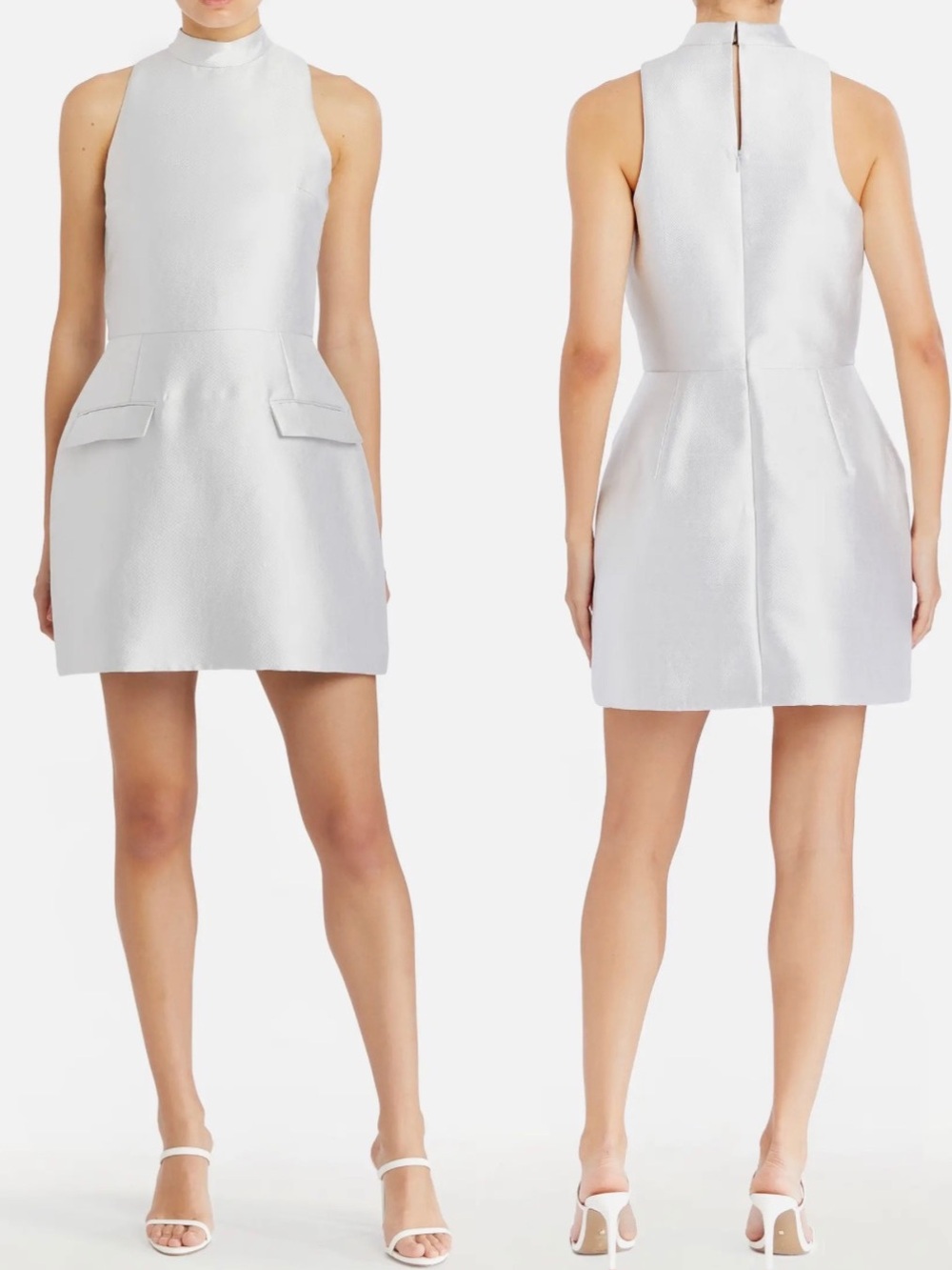 NWT Amanda Uprichard Everhart Satin Twill Mini Dress Silver XS $260 Bridal Bach